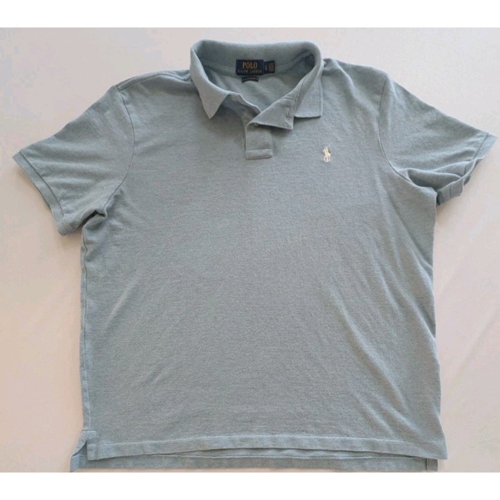 Polo Ralph Lauren Polo Shirt Mens Large Light Blue Heathered Cotton Classic Fit